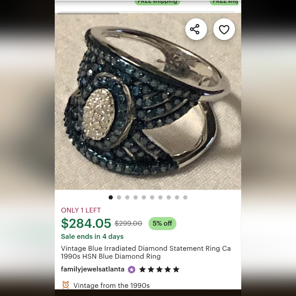 HSN vintage Blue Diamond irridiated statement ring. - Picture 5 of 5